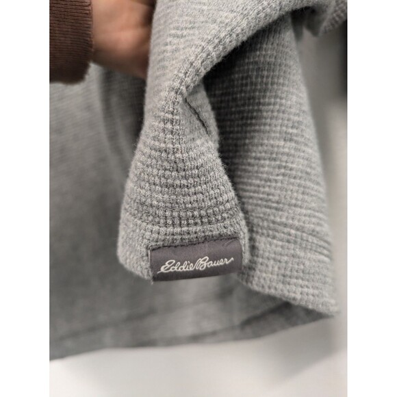 Eddie Bauer Gray Waffle Knit Cotton Shirt Men sz L Tall Stretch Outdoors Basic - Picture 8 of 10